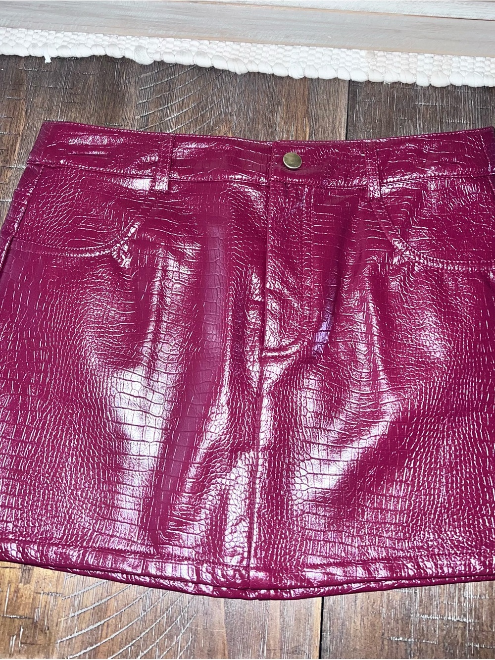 Lulus Excellent Mood Burgundy Croc-embossed Vegan Leather Mini Skirt Red